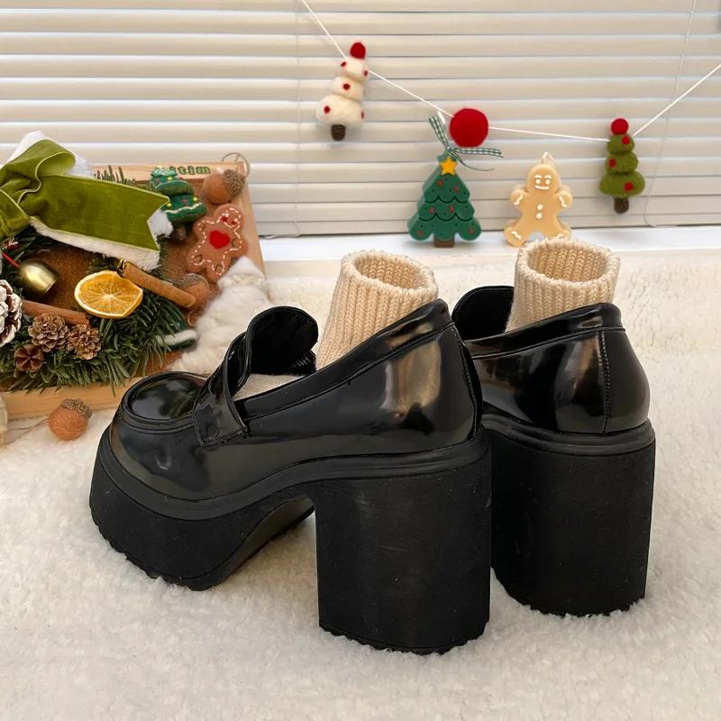 Туфли-лодочки из лакированной кожи на массивной платформе, осень 2024 г., новые женские туфли на высоком каблуке, ретро-лоферы, женские туфли-лодочки Mary Janes Zapatos Mujer