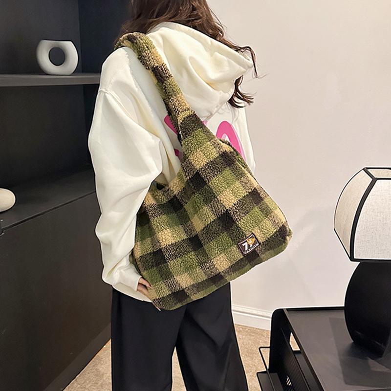 Женская ретро-сумочка из овечьей шерсти, милая пушистая сумка через плечо, сумка-тоут для работы, покупок, повседневного использования AVE