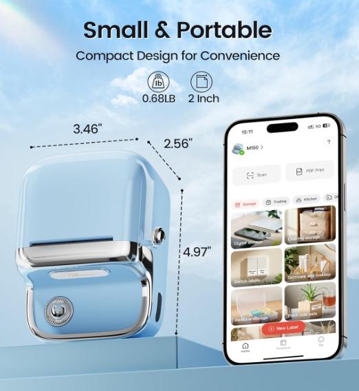 Portable Mini 2inch Wireless Label Printer Thermal Sticker Maker USB+ for Jewelry Clothing Price Tag Food Address Stock