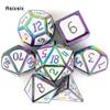 7 Pcs White Colorful Standard Metal Dice Solid Metal Polyhedral Dice Set Suitable for Role-Playing RPG  Board Game Card Game