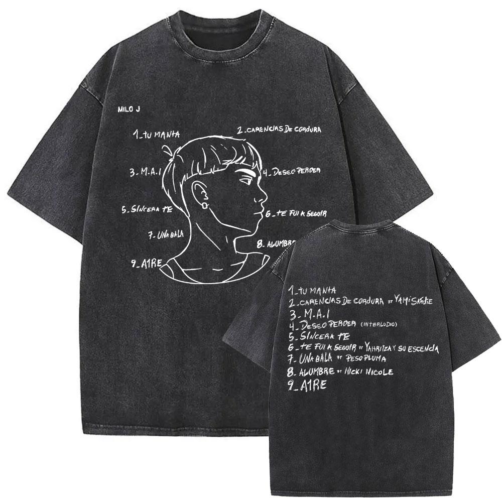 Washed Vintage Rapper Milo J La Vida Era Mas Corta Album Graphic Tshirt Men Women Hip Hop Fashion Pop Music T Shirts Streetwear