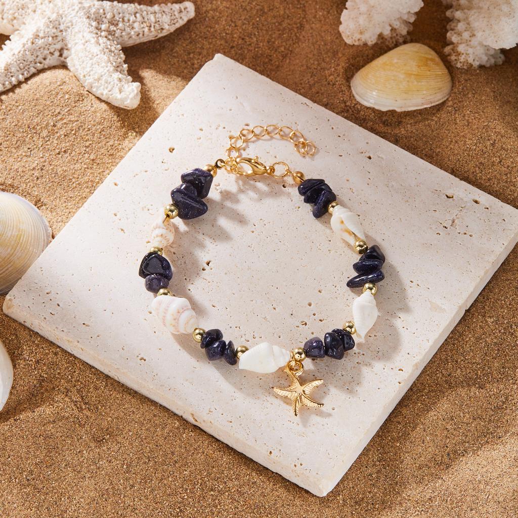 Boho Cowrie Shell Anklet for Women Natural Crystal Stone Beads Gold Color Starfish Charm Foot Chain Summer Beach Jewelry Gift