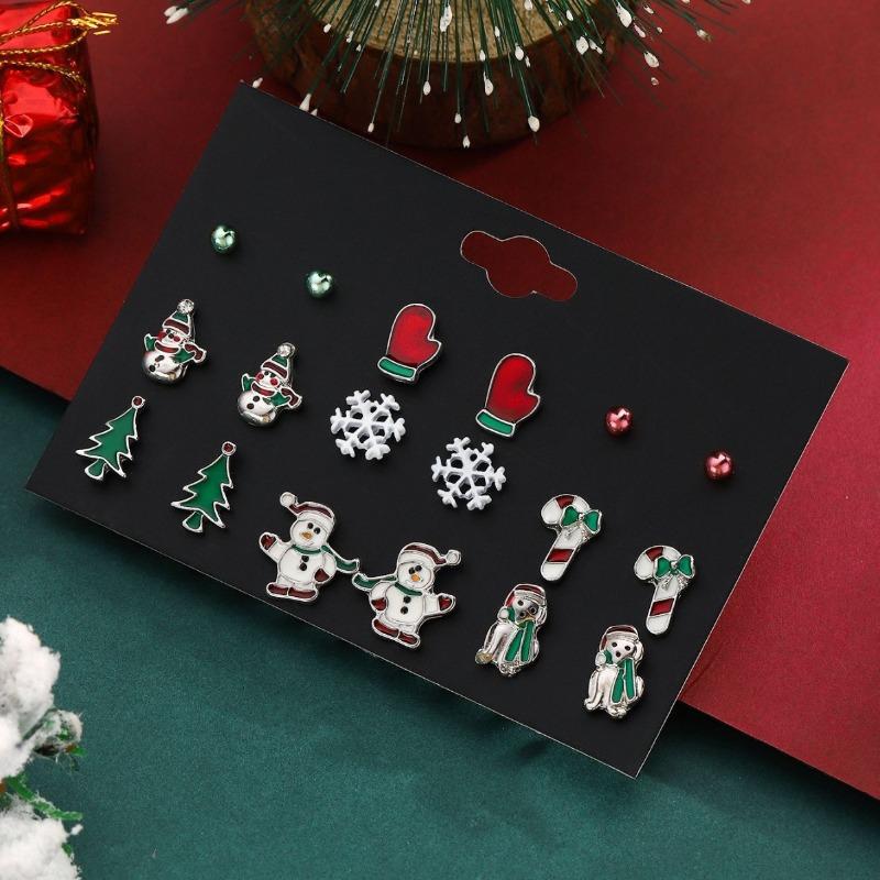 Пара/набор самых продаваемых рождественских мультфильмов, милая персонализированная рождественская елка, набор серег-пусетов из сплава в виде снеговика