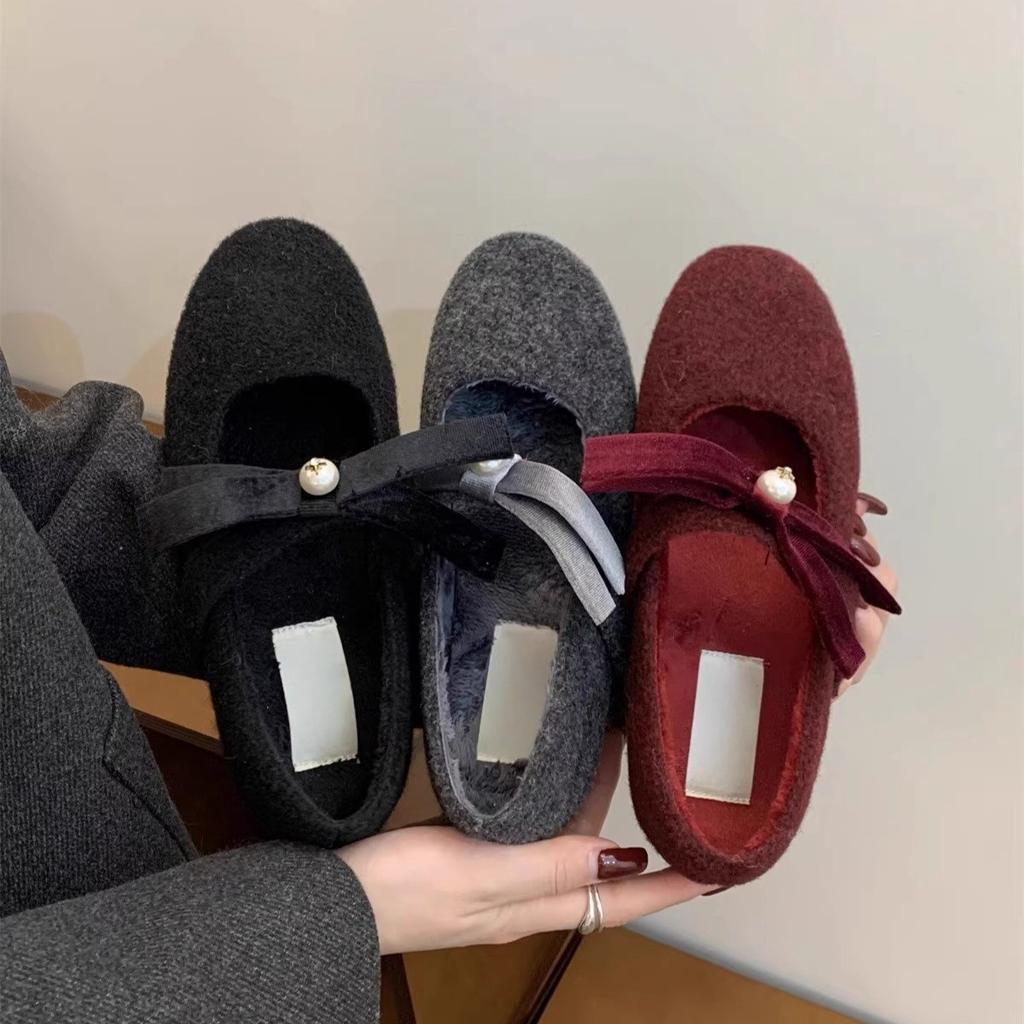Серые туфли Мэри Джейн, пушистые, женские, хлопковые, для носки зимой, новые, сказочные, на плоской подошве, бархатные одинарные туфли