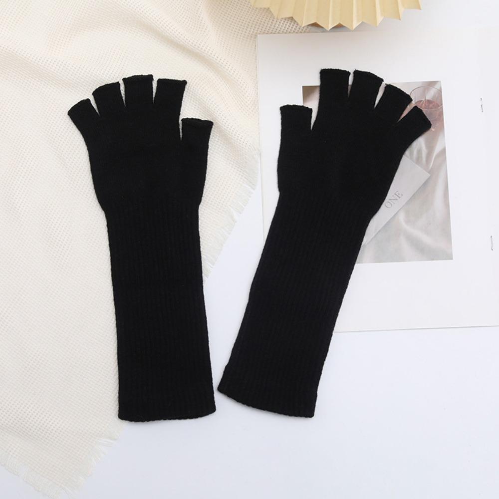 Перчатки с полупальцами чистого цвета, вязаные длинные перчатки для запястья, модные рабочие перчатки для женщин и девочек