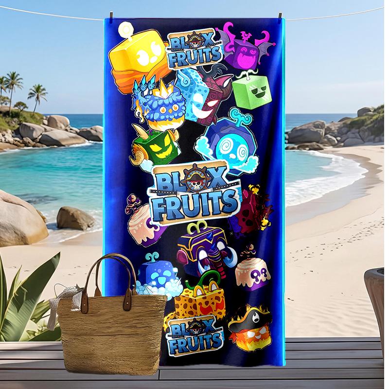 Blox fruits Напечатанное Быстросохнущее Пляжное Полотенце Супервпитывающее Мягкое Легкое Полотенце для Ванны для Бассейна Летние Путешествия