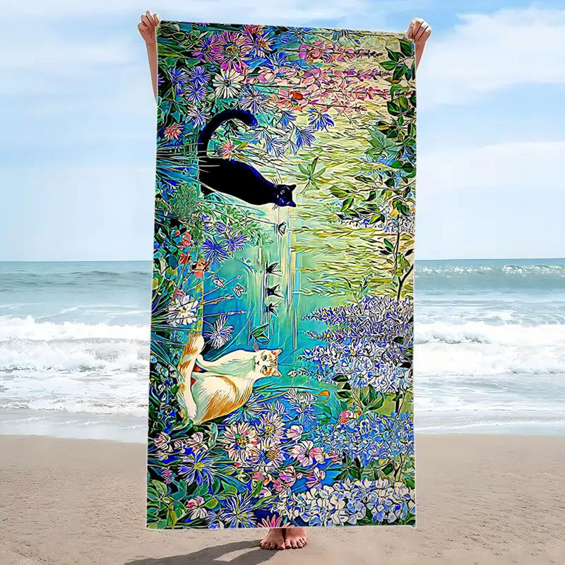 Cute Cat Print Beach Towel, Large Soft Quick Dry Towel for Beach Camping Swimming