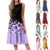 Женское повседневное и модное платье средней длины с круглым вырезом без рукавов и принтом