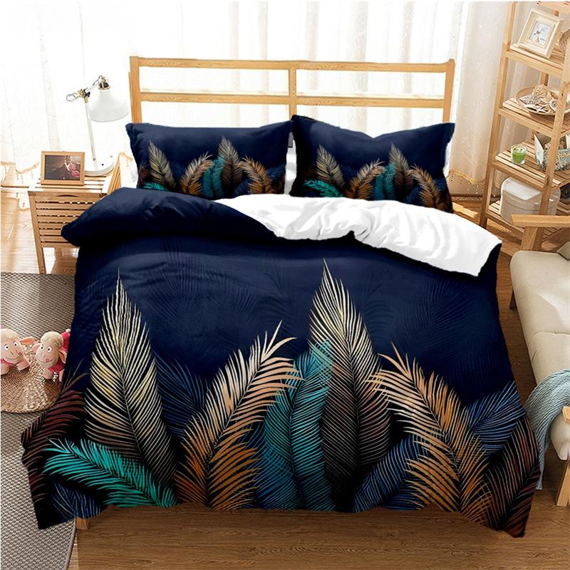 Tropical Leaf Duvet Cover Set All Season Soft Bedding with Pillowcases Single Double Queen King Size