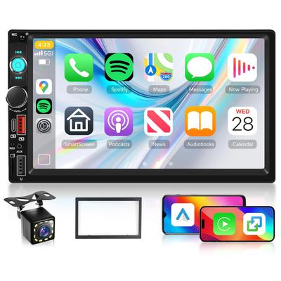 Автомагнитола Hodozzy с беспроводным HD Double Din MP5, автомобильным FM-картоприемником, HD-камерой заднего вида, 2-DIN CarPlay/Android Auto, 7-дюймовым сенсорным экраном, Bluetooth, радио,