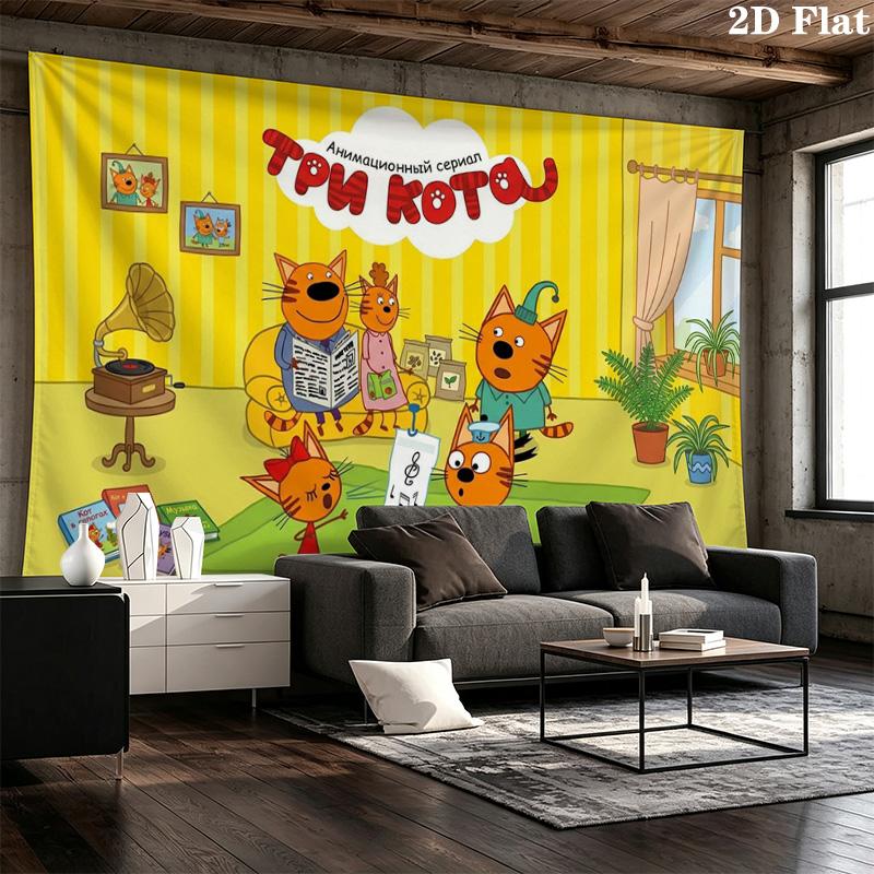 Cartoon Kid-E-Cats Wall Tapestry Aesthetic Wall Hanging Printed Fabric Blanket Decorative Tapestries for Bedroom Living Room Home Decor