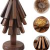 4PCS Wooden Trivets for Hot Dishes Folding Tree Shape Black Walnut Table Mat Holders Heat Insulated Pad Set Coasters for Pots