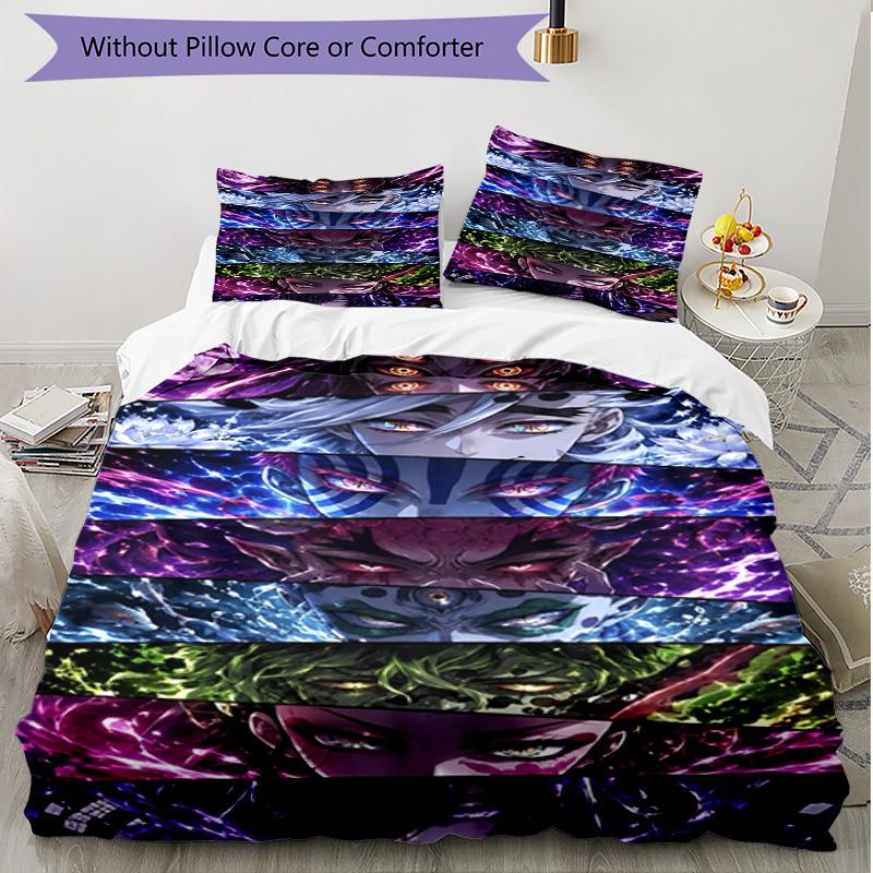 3pcs Duvet Cover Set (1*Duvet Cover + 2*Pillowcase, Without Core), Demon Slayer Print Soft All‑Season Bedding Set, Home Bedroom Decor Gift