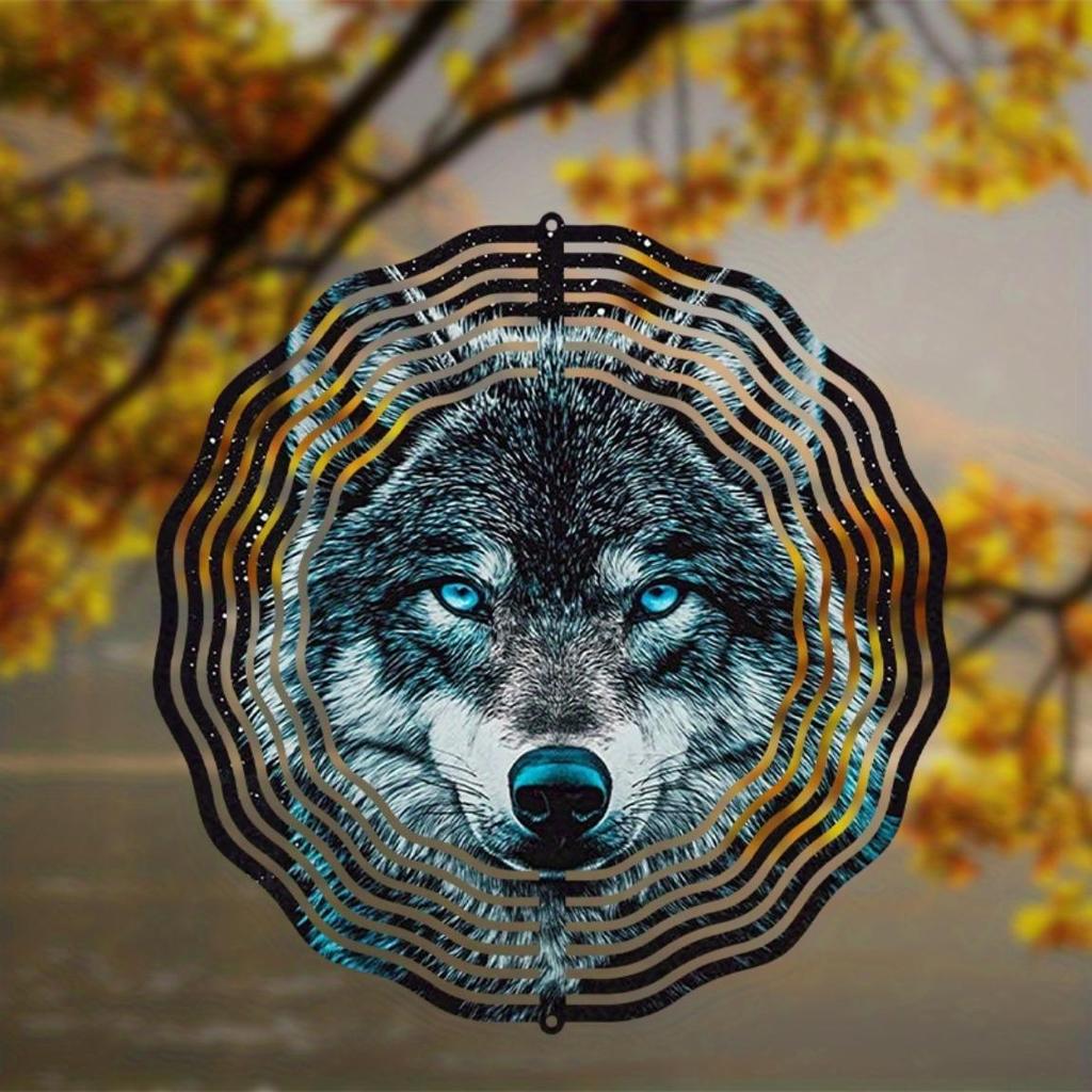 Wolf Wind Spinner 3D Metal Wind Chime for Garden Patio Outdoor Decor Holiday Gift for Halloween Thanksgiving Christmas