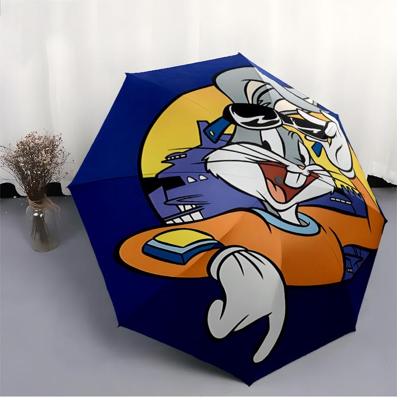 1 шт. Автоматический зонт Багз Банни Looney Tunes 8 спиц, портативный, складной, с черным железным каркасом для улицы, пляжа, путешествий, пляжный зонт 133