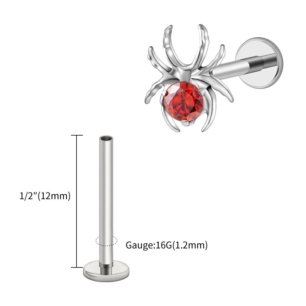 Right Grand ASTM F136 Titanium 16G CZ Spider Cartilage Earring Animal Spider Helix Tragus Lobe Stud Halloween Piercing Jewelry