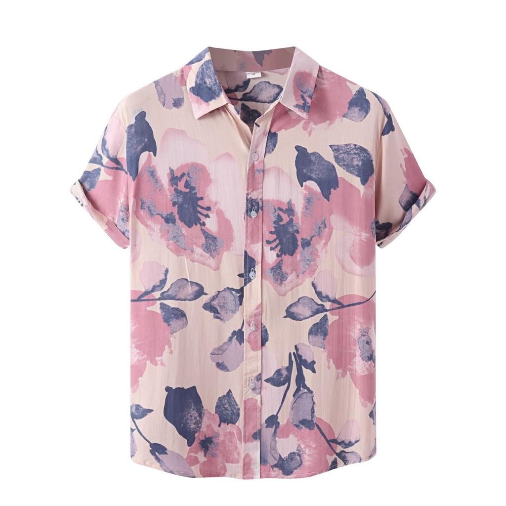 Мужская летняя повседневная рубашка с цветочным принтом в гавайском стиле с коротким рукавом для пляжного отдыха