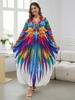 Bohemian Printed Hand-knit V Neck Batwing Sleeve Plus Size Kaftan Loose House Dress 2024 Summer Beachwear Bathing Suit Cover Up Q1588
