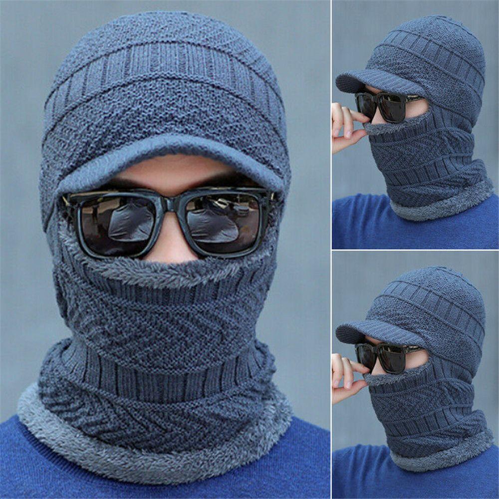Women Men Warm Lined Full Face Hat Winter Knit Hat Balaclava Hood Cold Protection Cap
