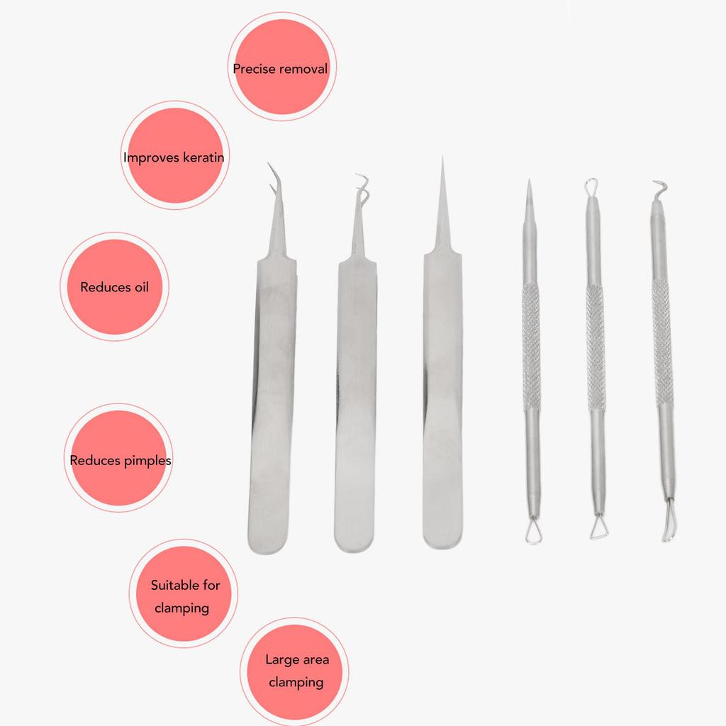 6pcs Blackhead Remover Tool Stainless Steel Pimple Comedones Extractor for Blemish Whitehead Popping
