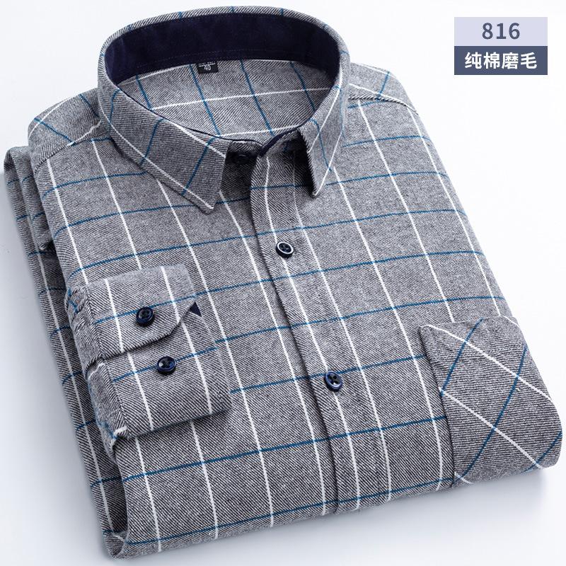6XL Осенне-зимняя большая мужская рубашка в клетку из 100% хлопка с начесом, с длинным рукавом, устойчивая к сминанию, деловой кэжуал, не требующая глажки, плотная