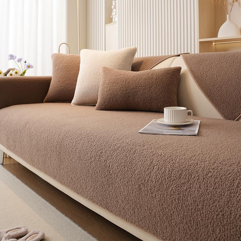 Зимняя подушка для дивана, плюшевые новые нескользящие подушки для сиденья, простые современные однотонные чехлы для диванов, ткань