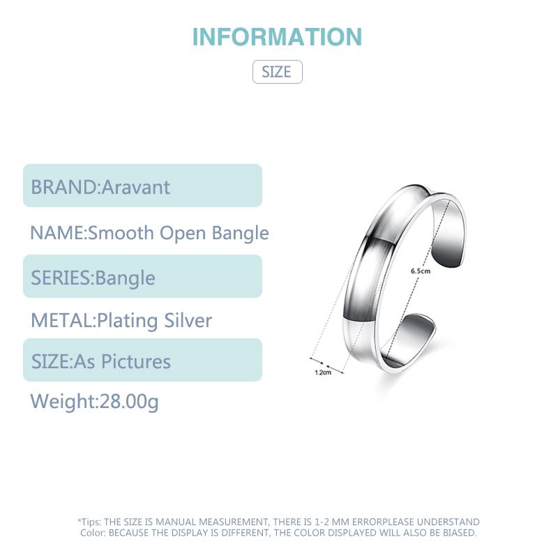 925 Silver Smooth Open Cuff Bracelets &Bangles For Women Fashion Silver Jewelry
