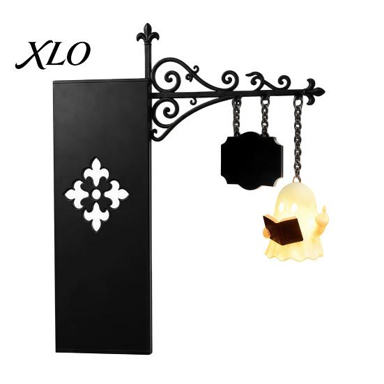 Vintage Style Hanging Lantern Library Bookshelf Lamp, Metal LED Nightlight for Book Nook Decor, Miniature Ghost Reading Book/Wearing Sunglasses Light