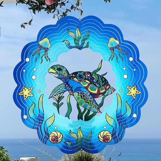 3D Animal Wind Spinner Decoration with Hook Indoor Outdoor Garden Yard Porch Colorful Turtle Butterfly Rooster Dragonfly Flower Wind Chime Hanging