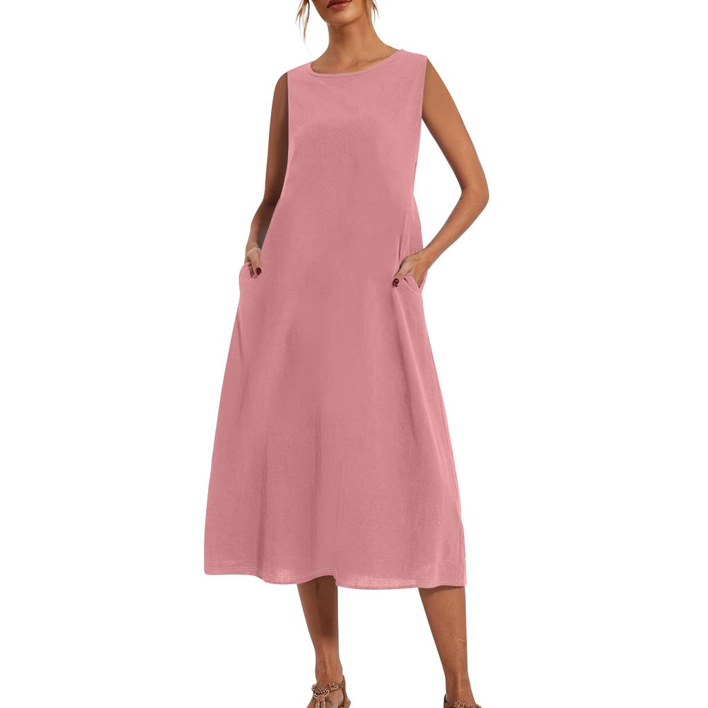 Женское модное летнее однотонное свободное платье без рукавов свободного кроя средней длины