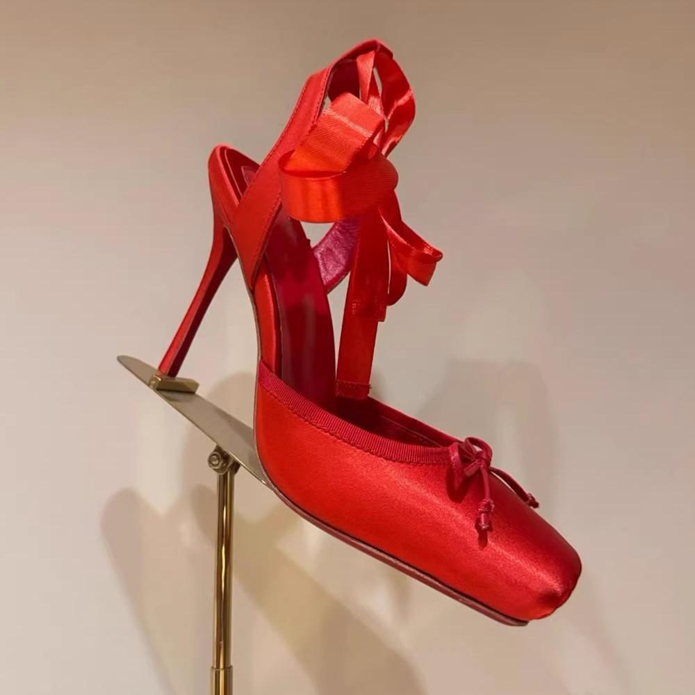 Женские летние туфли на высоком каблуке для женщин с квадратным носком и тонким каблуком, туфли-лодочки с бабочкой, сексуальные женские свадебные туфли с ремешком на щиколотке