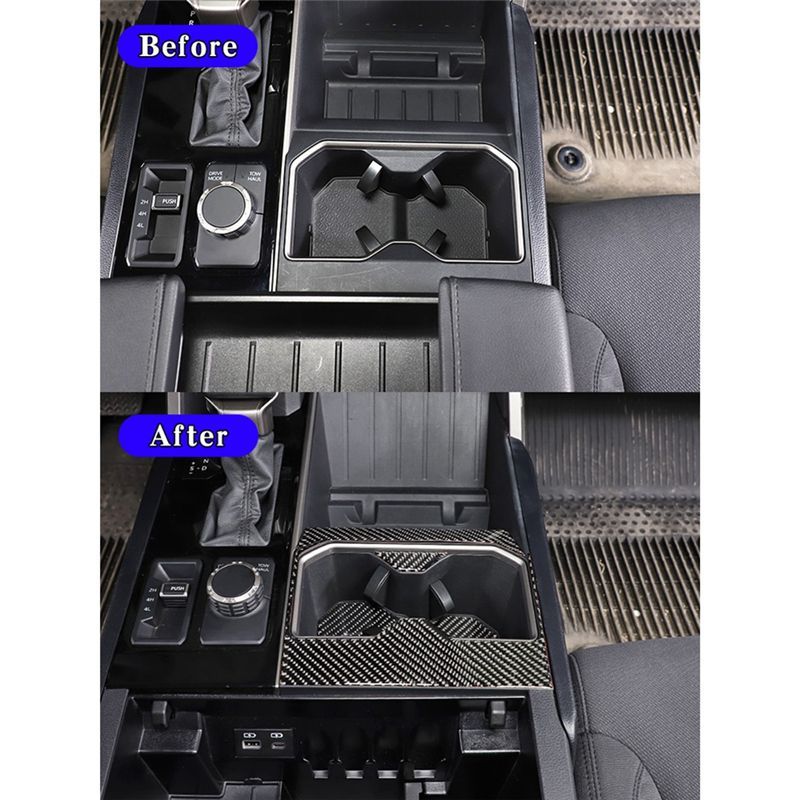 DTC2 For Toyota Tundra Carbon Fiber Car Central Control Cup Holder Decorative Panel Cover Sticker Accessories