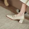 New Cow Leather Women Shoes Fashion Square Toe Slip -On Shallow Pumps Thick Heel Fashion Shoes Women Zapatos De Mujer Buckle