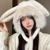 Милая плюшевая шапка с кроличьими ушками, меховая шапка с шариками на шнуровке, шапка-ушанка для женщин и девочек, осенне-зимняя однотонная вечерние шапка