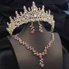 3 Pcs Pink Bridal Jewelry Sets for Women Crown Flower Choker Necklace Earring Wedding Tiara Bride Costume Accessories