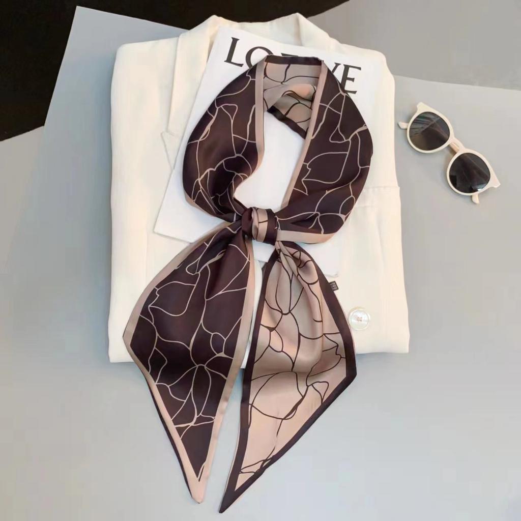 Luxury Design Long Silk Scarf Women Summer Fashion Bag Handle Ribbon Ladies Horse Print Headband Small Hair Scarves Female