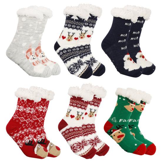 1 пара зимних носков с рисунком Санта-Клауса и лося, с плюшевой подкладкой, сохраняющих тепло, рождественские носки с высоким голенищем, гетры для ног, осенне-зимний подарок на праздник
