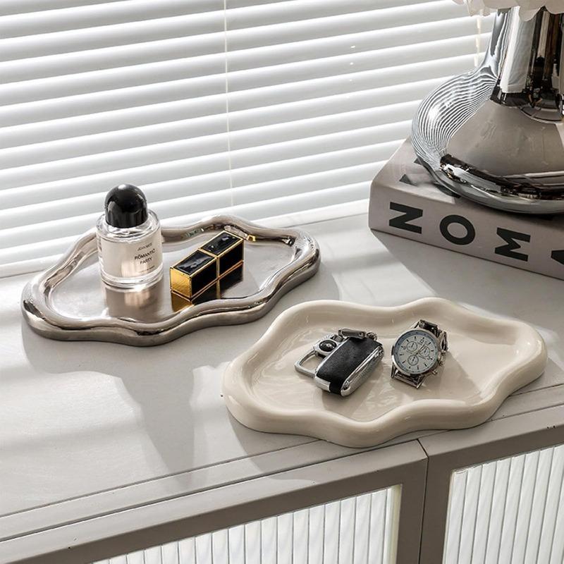 Cloud-Shaped Vanity Tray Plastic Jewelry Plate For Rings Earrings Perfume Keys Cute Unique Cloud Shape Bedroom Decor