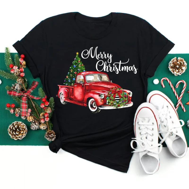 Maycaur T-shirts Women 90s Christmas Truck Clothes Cartoon Kawaii Deer Printed Tshirt Top Lady Print Tee Women's Y2K Clothing