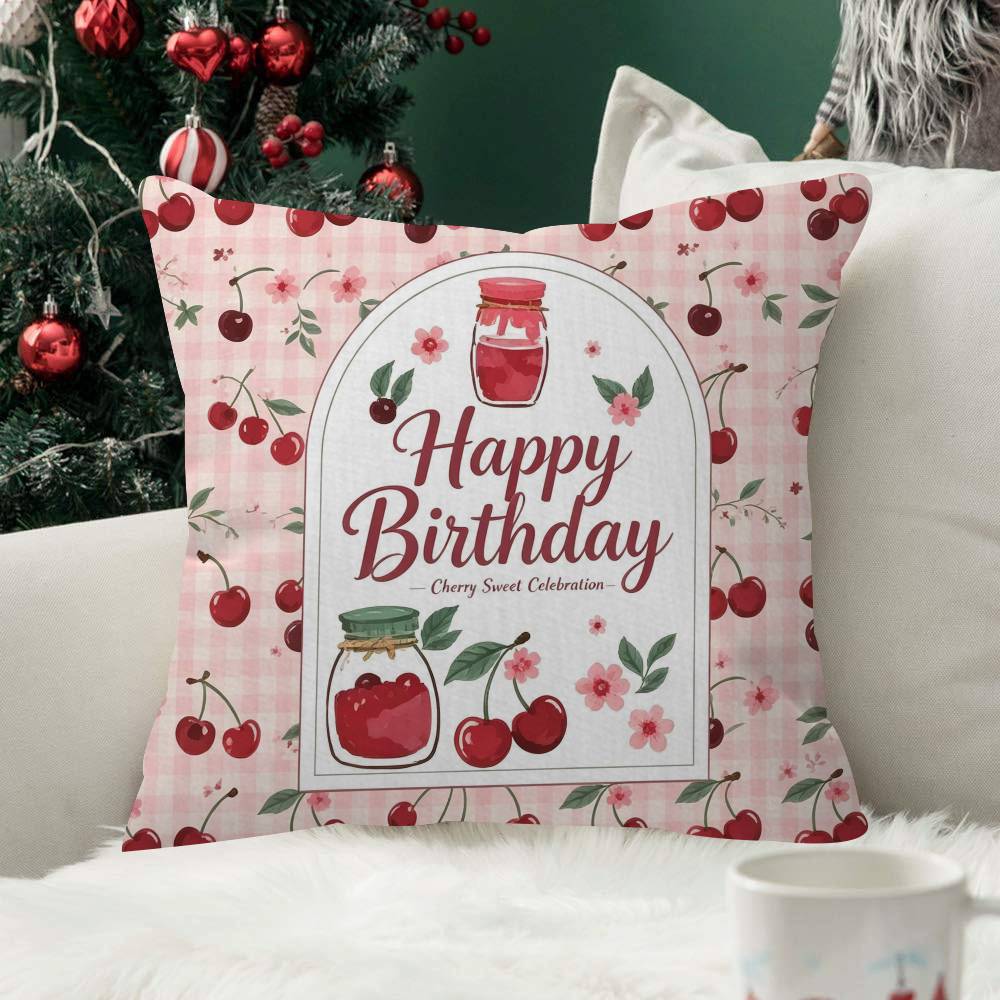 Pink Cherry Cherries Butterfly Pillow Case Plush Fabric Soft Double Sided Print Sofa Cushion Cover Throw Pillow Covers