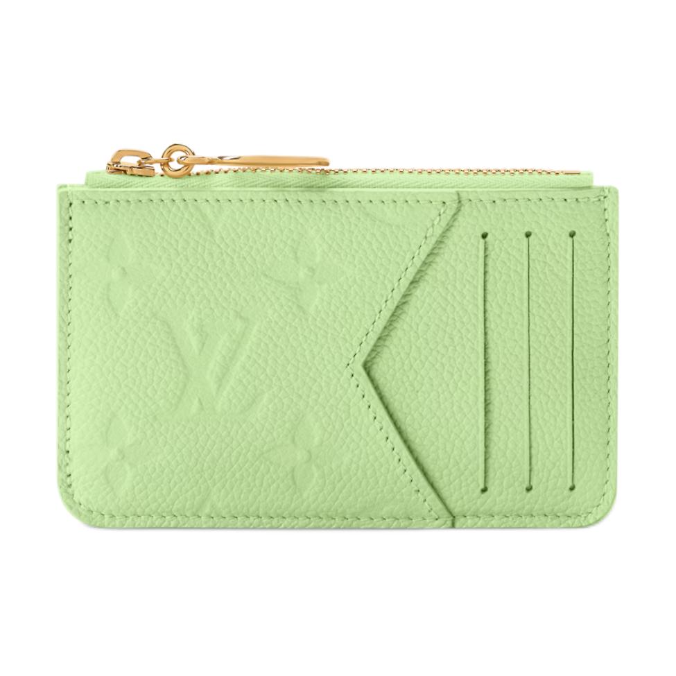 Louis Vuitton Компактный кошелек Romy LV Script с декорированной молнией Классический принт Monogram Кожаный держатель для карт Женские аксессуары Зеленый M27668