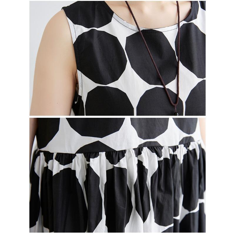 Summer Literature Loose Slimming Polka Dot Round Neck Sleeveless Dress Doll for Women Casual Dresses