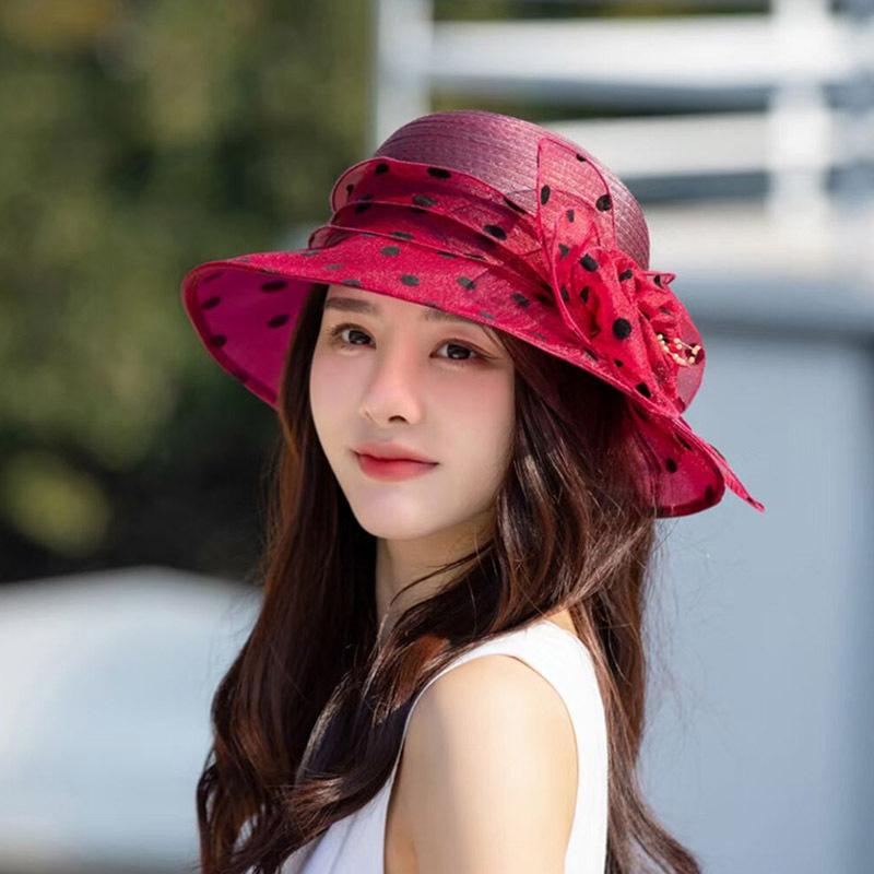 Spring and summer women's hats new fashion flower polka dot sunscreen sun hats versatile elegant sunshade basin hats
