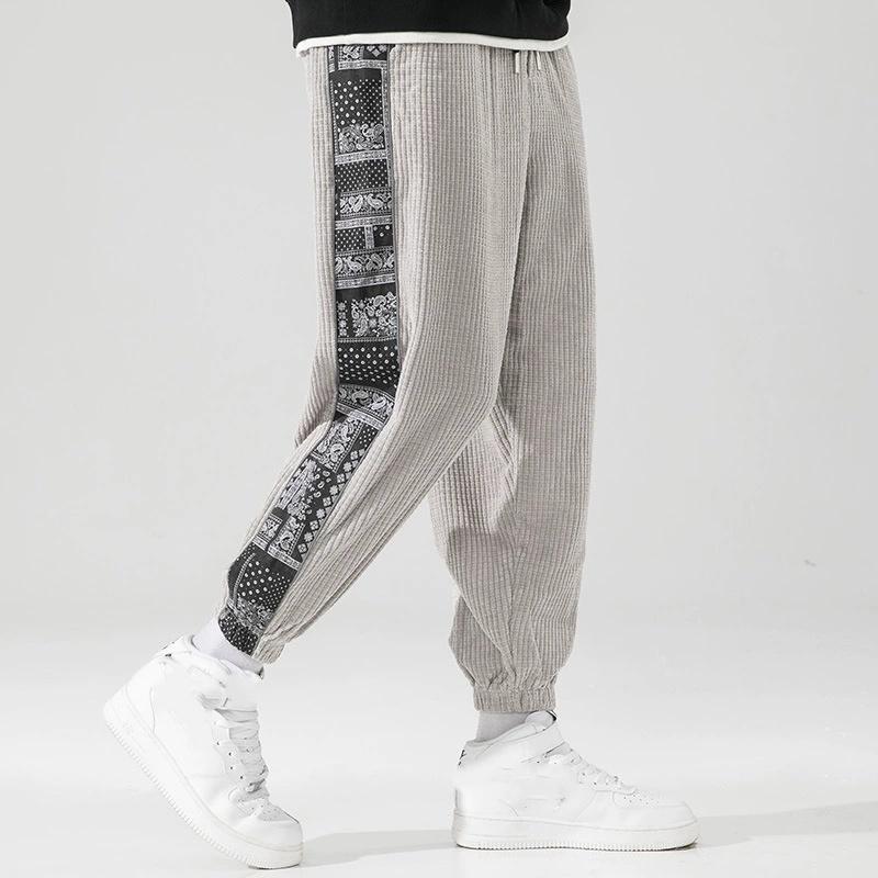 Свободные вельветовые спортивные штаны пэчворк с принтом цветов кешью Y2K уличный стиль мужская одежда pantalones