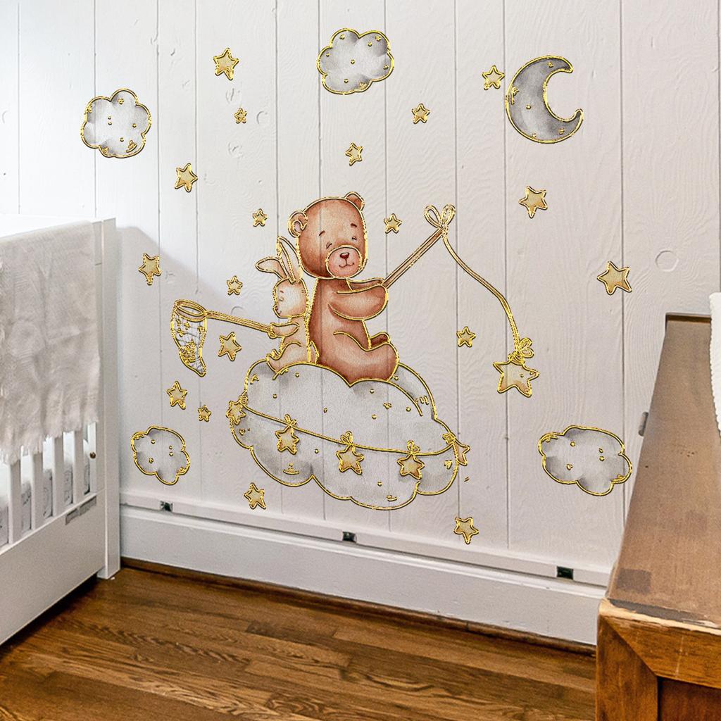 Tj9000 Расписанный вручную медведь кролик на облаке бронзовый настенный стикер украшение гостиная спальня фон самоклеящийся стикер