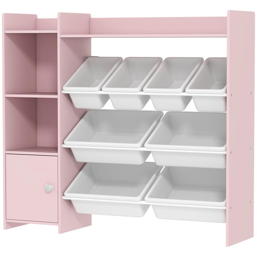 Toy Storage Unit with 8 Removable Bins, Storage Shelves, Cabinet, Pink