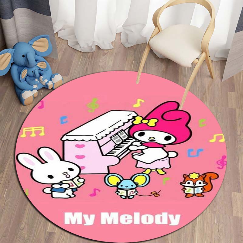 Этот круглый ковер с рисунком My Melody можно использовать для украшения гостиных, спален, диванов и игровых комнат; Это нескользящий коврик.