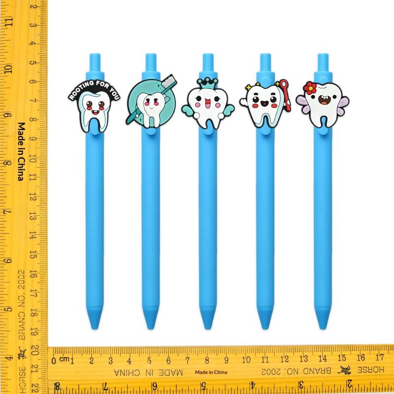 Soft Teeth Dentist Gel Pens 10 Pieces Blue Ink Retractable Stationery Set For Dental School Office Exam Use