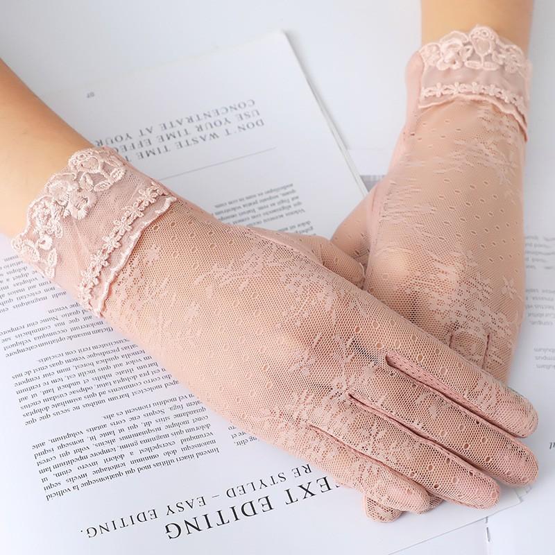 Солнцезащитные перчатки для женщин на весну и лето, кружевные тонкие перчатки с сенсорным экраном для вождения, дышащие солнцезащитные перчатки для велоспорта на открытом воздухе