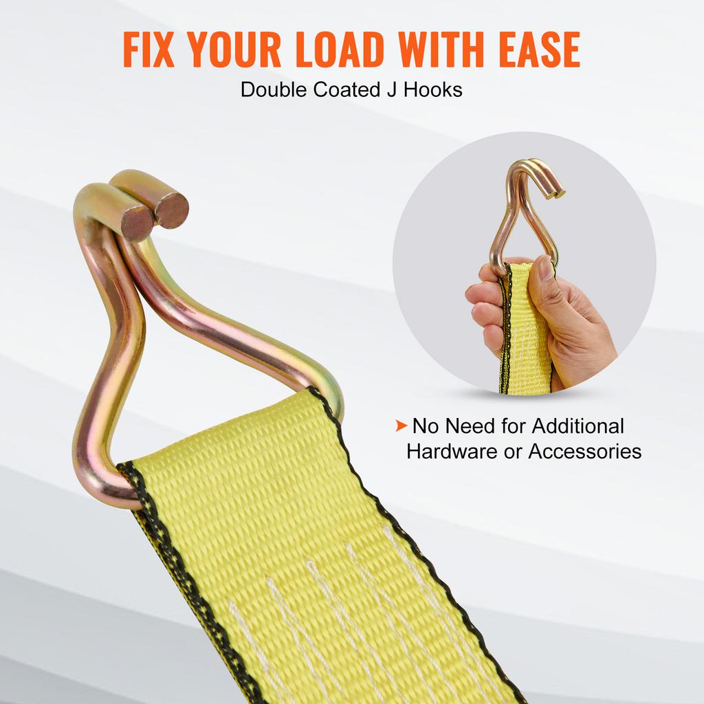 Ремни-трещотки SucceBuy (4 шт.) Двойной J-крюк с прочностью на разрыв 10000 фунтов для перемещения, крепления груза, бытовой техники, садовой техники